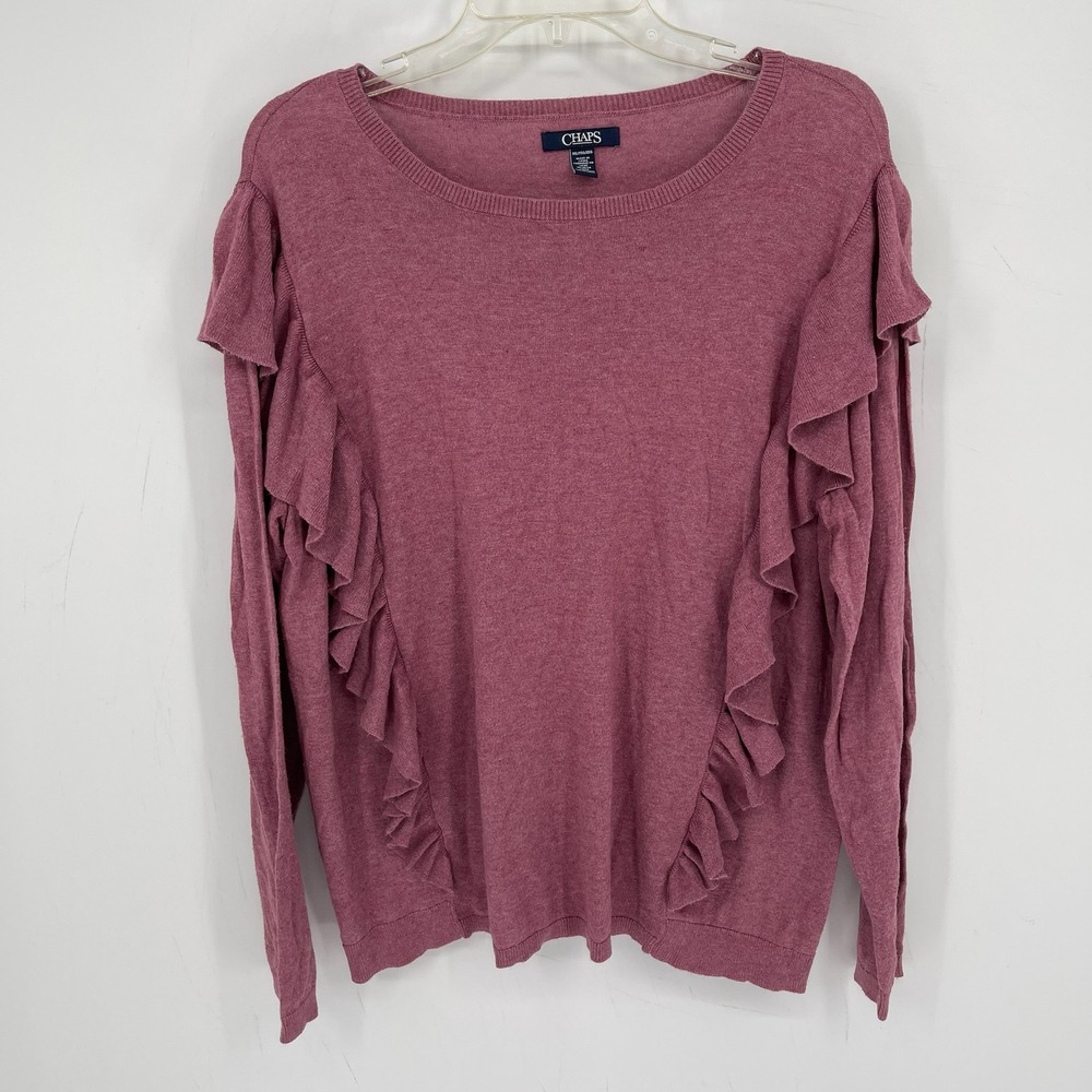 Chaps Women's Pink Cotton Modal Blend Knit Ruffle Long Sleeve Sweater Size XXL